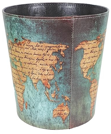 Cabilock Poubelle En Cuir Vintage Carte Verte, Corbeille à Papier Compacte, Matériau Cuir Résistant à L'usure, Style Britannique, Pour Bureau Et Domicile, Seau Multifonction Sans Couvercle