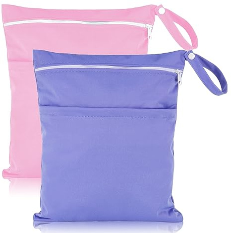 Kaisibum 2 Stück Wetbag Kindergarten Nasstasche Stoffwindeln | Wetbag Schwimmsachen Nassbeutel,Nasse und Trocken Windeltaschen mit Reißverschluss,Windelbeutel Dry Bag für Reisen Unterwegs