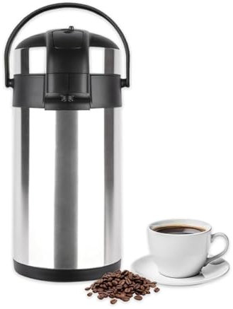 MantraRaj Airpot Flask 3L Double Wall Insulated Thermal Coffee Carafe with Pump Action & 360° Rotating Base Stainless Steel Hot Water Dispenser for Tea, Coffee & Cold Drinks 3 Litre (Silver)