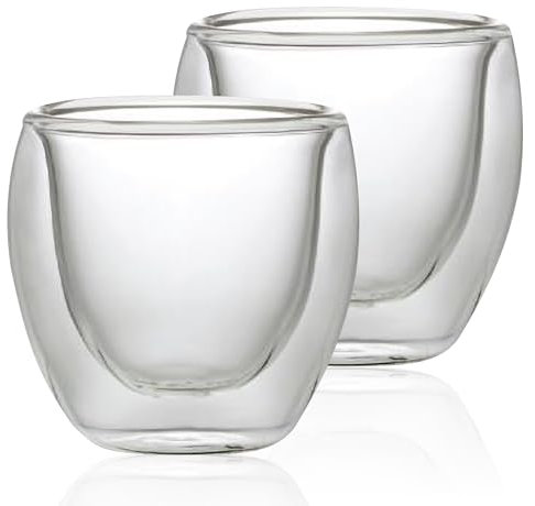 Double Wall Espresso Cups Set of 2 - Borosilicate Glass Coffee Shot Glasses, Insulated Clear Glass for Hot and Cold Drinks, Espresso, Macchiato, Tea