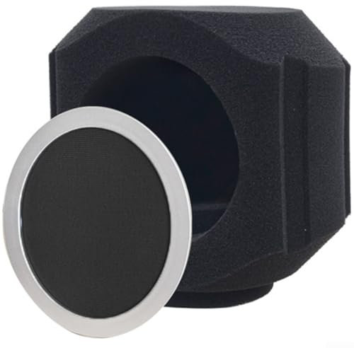 Escudo de aislamiento de micrófono profesional para estudios de grabación, podcasts, transmisión en vivo, filtro de espuma compacto que absorbe el sonido para reducción de ruido (plateado+negro)