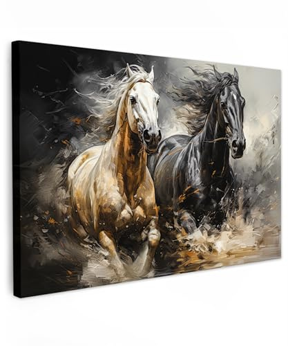 MuchoWow© Cuadros Decoracion Salon Modernos Dormitorios Cuadro Decorativos | 90x60 cm - de Lienzos Decorativo Decoración Cabecero Cama Caballos - Blanco