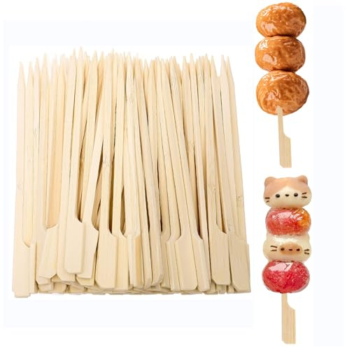 Lanjue 200 Pack Bamboo Paddle Skewers 12 cm for BBQ, Fruit & Party | Bamboo, Smooth Polished Finish, Pointed Tips, Easy-Grip Paddle Handle, Reusable for BBQ, Buffet and Cocktails