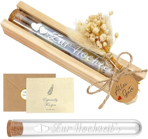Hochzeitsgeschenke für Brautpaar, Elegante Geldgeschenk Hochzeit, Geldgeschenke Verpackung Geschenkbox mit Trockenblumen & Hochzeitskarte & Reagenzglas, Kreative Hochzeitsgeschenk Geld