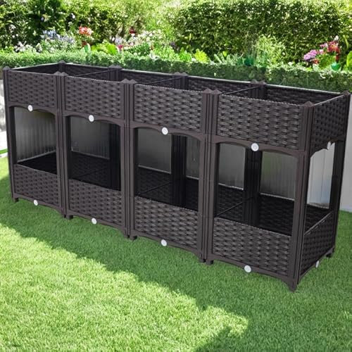 Aiuola rialzata modulare con Gambe - Fioriere impilabili autodrenanti in Rattan per Giardinaggio all'aperto, Facile da Montare per Balcone e Patio (Marrone)