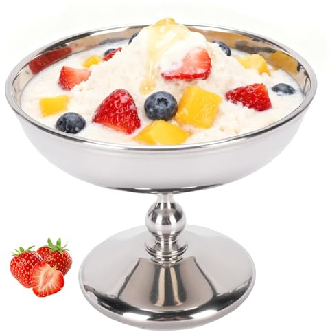 Eisschalen Edelstahl Dessertschale, Eisbecher Ø 10.5cm Salatschale mit Fuß Wiederverwendbar Eis Tasse Milchshake Becher Snackbecher Eiscreme Shake Kelch für Party Obst Salat Joghurt Fruchtpudding