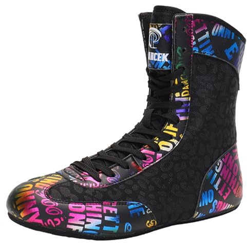 Hiuzylqx Scarpe da Boxe da Uomo Stivali Pugilato Lotta per l'allenamento di Combattimento Sportivo Fitness Scarpe Wrestling,A,43 EU