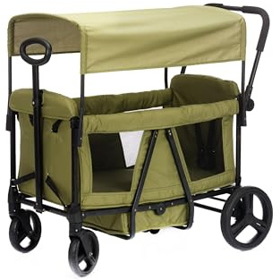 Fillikid Bollerwagen Oskar Exklusiv, faltbar | Handwagen mit Dach & Schiebegriff, belastbar bis 88kg, platzsparend klappbar, 2-Sitzer mit Gurtsystem