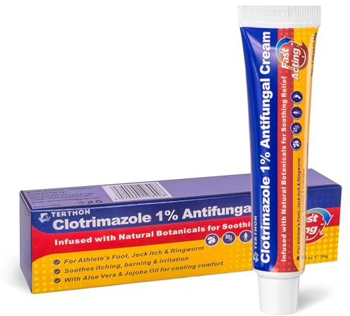 Terthon Clotrimazole Antifungal Cream Treatment: Max Strength for Athlete's Foot, Jock Itch, Ringworm & Yeast Infection - Fast Acting Itch Relief for Feet, Groin & Skin - 30g
