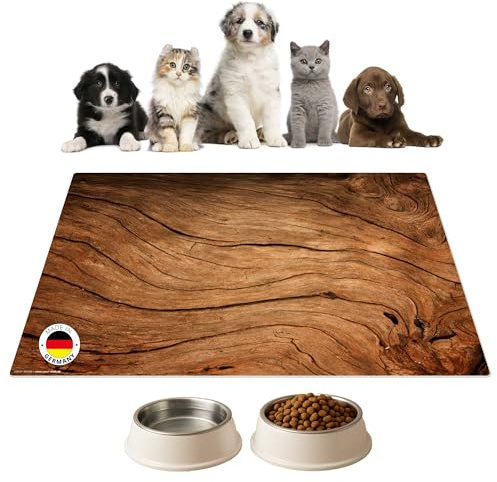 Napfunterlage | Futtermatte für Hunde und Katzen „Rustikales Holz für Landhausromantik“ aus Premium Vinyl - 44x32 cm – rutschhemmend, abwaschbar, reißfest - Made in Germany (44 x 32 cm)
