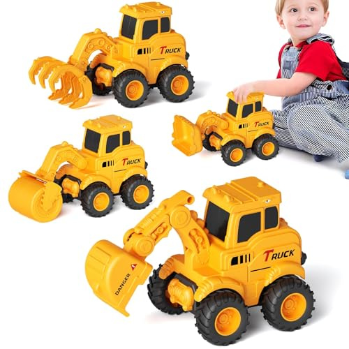 Construction Truck Toys, Sandbox Vehicle Set with Excavator Bulldozer Road Roller, Durable Play Set for Boys Girls Ages 2-6, Christmas Birthday Gift