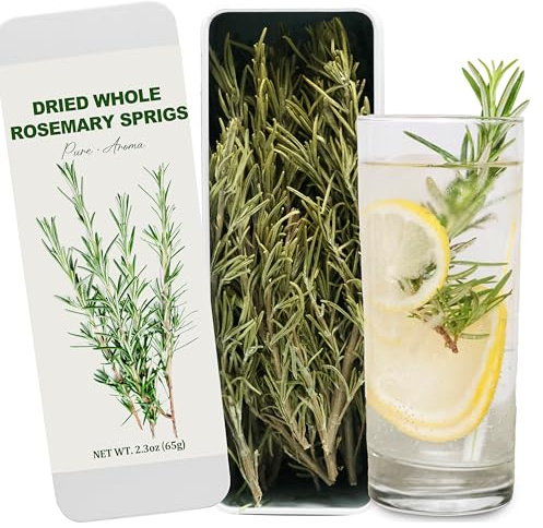 25-30 PCS Naturally Dried Whole Rosemary Sprigs, 2.3oz Rosemary Sprigs Spices, 7-8 Rosemary Stems for Cooking, Baking, Tea, DIY