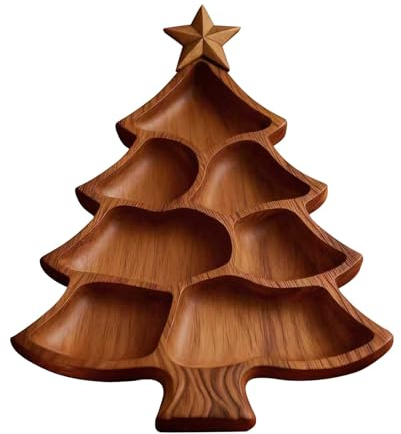 Holz Weihnachtsbaum Servierplatte Mit 7 Fächern,Geteiltes Weihnachts-Serviertablett,Weihnachtsschale,Charcuterie-Brett,WeihnachtsbaumföRmige Platte Für Tischdeko & Weihnachtsfeier (Großformat)