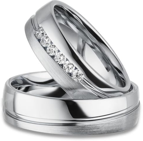 Kolibri Rings Fedi nuziali argento 925 rodiato 6 zirconi coppia incisione e astuccio