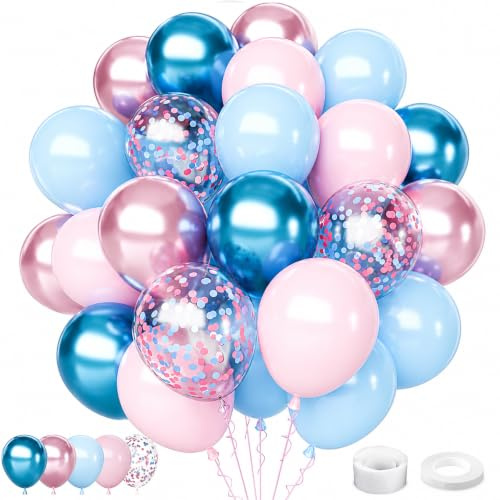 60 Stück Luftballons Rosa Blau,12 Zoll Metallic Rosa und Blau Ballon | Helium Ballons Pastell Blau Rosa,Latex Ballons Set für Geburtstag,Gender Reveal Balloon für Hochzeit Braut,Babyparty