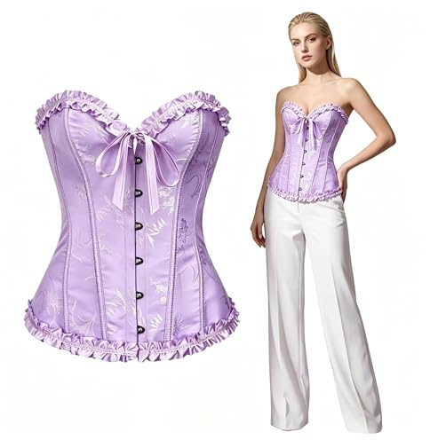 SilverChry Corsetto per Donne, Corsetto Stringivita, Bustino Donna Elegante, Bustier Donna Corpetto Top, Sexy Overbust Corsetti Bustino Vintage Gotico (IT, Testo, XL, Regular, Regular, Viola chiaro)