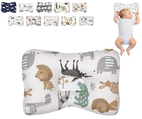 JORCEDI Baby Kopfkissen 0-12 Monate, Anti-Flachkopf Kissen für Neugeborene, Weiches Baumwollkissen für Kinderbett, Babyschale & Kinderwagen, Neutrales Design für Jungen & Mädchen (H)
