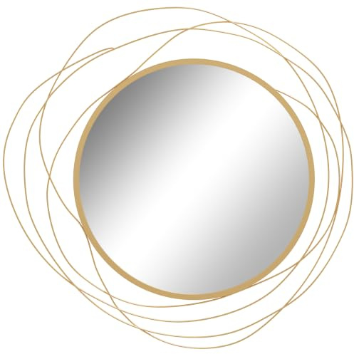 HOMCOM Espejo Decorativo de Pared Adorno de Pared Metálico Ø65 cm Dorado | con Ganchos, para Salón, Dormitorio, Pasillo