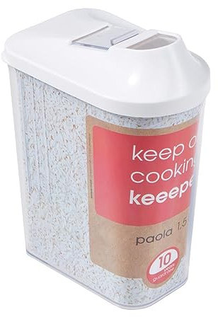 keeeper Contenitore per Alimenti Sfusi, Coperchio Dosatore Regolabile, Plastica, 1,5 L, 11,5 x 7 x 21 cm, Paola, Bianco
