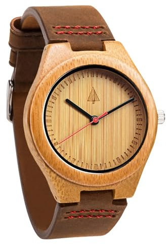 Treehut Wooden Watch for Men, Great Japanese Quartz Movement, Analog Stylish Watch with Adjustable Stainless Steel Clasp, Buckle, Leather Straps Wrist Wood Watch Made from Wood, Relojes para Hombre