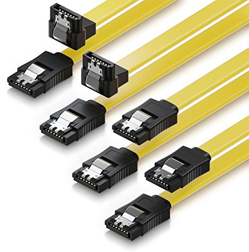 deleyCON 4x 50cm SATA III Kabel S-ATA 3 Datenkabel 6 GBit/s Verbindungskabel Anschlusskabel für HDD SSD - Metall-Clip - 2x Gerade zu Gerade + 2x 90° zu Gerade - Gelb