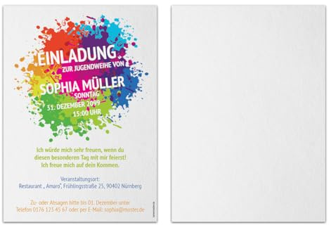 Kartenmachen.de 10-100x Jugendweihe Einladungskarten Einladungen Jugendfeier - Farbkleckse