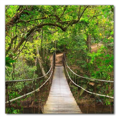 Wallario Selbstklebende Möbelfolie/Tischdecke für Innen und Außen, Größe: 60 x 60 cm - Hängebrücke im Urwald grüner Dschungel