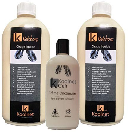 KOOLNET Netshoes – Pack de 2 + 1 crème onctueuse incolore – Cirage liquide pour cireuse ou utilisation manuelle