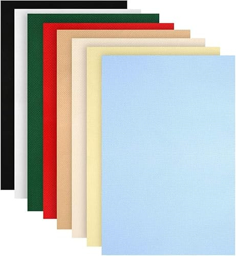 Caydo 8 Stück Aida-Stoff, 8 Farben, 14 Count, Klassischer Reserve-Kreuzstichstoff, 12 x 18 Zoll | Baumwoll-Aida-Stoff, 30 x 45 cm