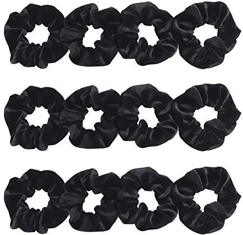 Belle Vous Svarta Scrunchies i Sammet (12-packa) - Mjuka hår Scrunchies för Kvinnor. Passar alla Hårtyper som Rakt, Vågigt, Lockigt, Krulligt, Långt, Kort, Tjockt och Fint - Elastiska