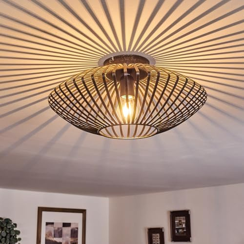 HOFSTEIN Deckenleuchte Wemude, Deckenlampe, Metall Wohnzimmer - Moderne Lampe Wohnzimmer und Schlafzimmer, 1-flammig, Schwarz, E27-Fassung, Retro-Leuchte, Spannendem Lichteffekt, Gitter-Optik, Ø 40 cm