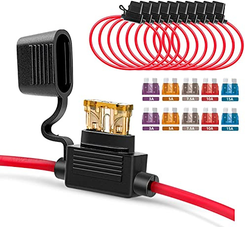 Gebildet 10pcs 32V 20A Portafusibile di Standard Lame, 16AWG ATO Portafusibile In-Line con un Cappello, Protezione Sovraccarico, con 10pcs Fusibile Media, per Auto, Barca, Motocicletta