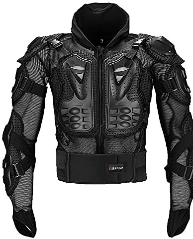 Motorrad Schutz Jacke Pro Motocross ATV Protektoren Jacke mit Rückenprotektor Scooter MTB Enduro mit Rückenprotektor Scooter MTB Enduro für Damen und Herren Black,XL