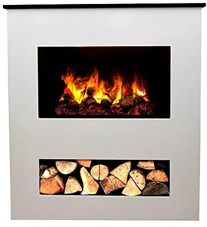 GLOW FIRE Wasserdampf Kamin BRECHT (Standkamin) - Elektrokamin mit realistischen LED 3D-Flammen, Knistereffekt & Fernbedienung, 105x110x40 cm - Opti-Myst 500 Elektro Kamin, Weiß