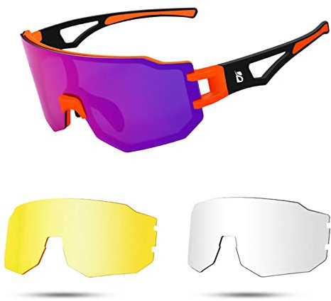 Polarisiert Fahrradbrille mit 2 wechselgläser Sportsonnenbrille Sport Skibrille für Herren Damen,Lila