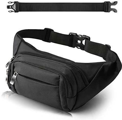 4 Taschen Bauchtasche Damen mit 35 cm verlängertem Gürtel Gürteltasche Herren Große Kapazität wasserdichte Hüfttasche Schwarz für iPad mini & iPhone 12 pro max- Bauchtasche für Sport