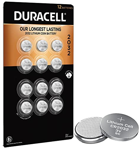 Duracell CR2032 3V Lithium Battery, Child Safety Features, 12 Count Pack, Lithium Coin Battery for Key Fob, Car Remote, Glucose Monitor, CR Lithium 3 Volt Cell (2032 3V)