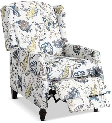 Consofa Upholstered Wingback Recliner Chair - Traditional Push Back Recliner Chair with Padded Seat, Fabric Floral Recliner Chair, Wingback Chair Small Recliners for Small Spaces