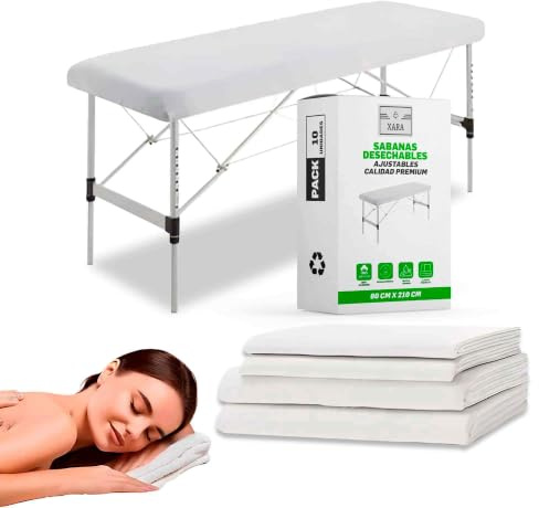 XARA Einweg-Laken Massageliege– Einweg-Bettwäsche aus Vliesstoff – Verstellbar – 80 x 210 cm – 10 Stück – Flüssigkeitsabweisend – Einweg-Laken, ideal für Sondergrößen