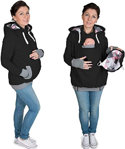 3 In 1 Känguru-Pose Umstandsjacke Für Mama Und Baby Winter Freizeitjacke Mit Kapuze Babytrage Umstandsjacke Baumwolle Softshell Umstandsmode Fleecejacke 2,S