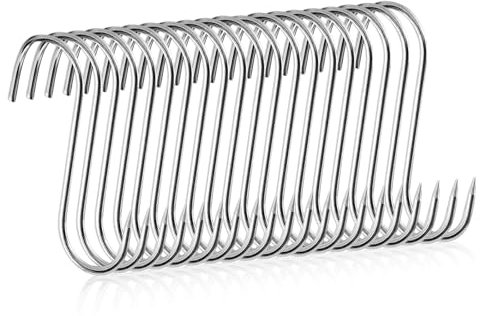 NEUSID 20 ganci a S in acciaio inox, 15 cm, per affumicare, carne e barbecue, in acciaio inox, a forma di S