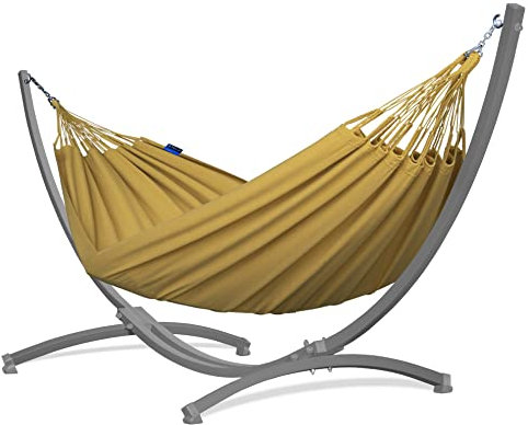 Potenza Outdoor Hängematte mit Gestell für 2 Personen I Merida- Baumwolle Doppelhängematte XXL 220x160, 220kg I Hängemattengestell 220kg, wetterfest