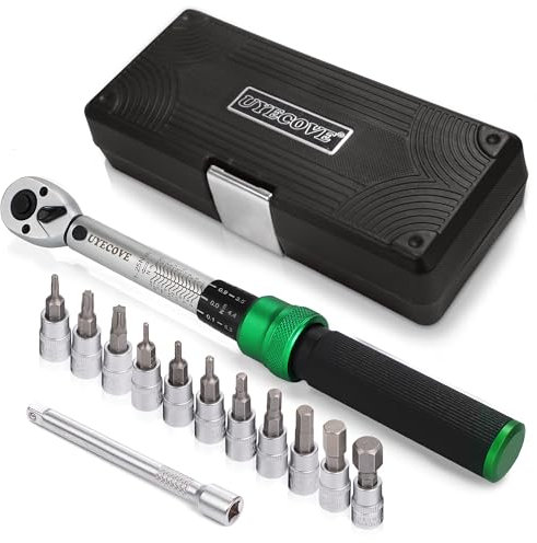 UYECOVE Drehmomentschlüssel 1/4, 13-tlg. 1-25Nm Fahrrad Drehmomentschlüssel mit Innensechskant, Torx Bit Buchse, 4 Verlängerungsstangen, Für die Reparatur von Fahrrädern/MTB