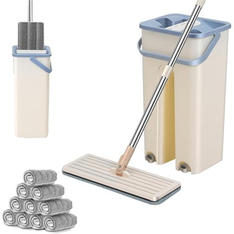 Juwacoo Set di lavapavimenti Girevole a 360 Gradi, Manico telescopico autopulente, Cuscinetti in Microfibra e Secchio di Pulizia
