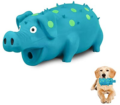 Andiker Naturlatex Hund Quietschspielzeug, Schweineförmiges Hundekauspielzeug für die Zahnreinigung, Mini Welpen Kauspielzeug für kleine Hunde (L, blau)