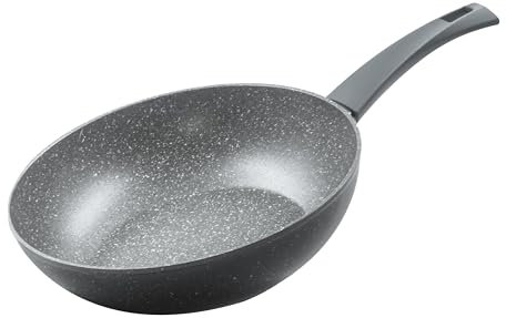 Zanetti - Durapietra, Padella Wok Induzione 28 cm, Padella Wok Antiaderente adatta anche all'Induzione, Diametro 28 cm, Colore Grigio