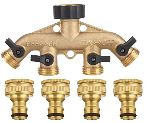 DAZZLEEX Wasserverteiler 4fach, 4 Wege Verteiler Wasser Aus Messing，3/4 Wasser Verteiler 4 Fach Mit 4 Absperrventilen Verwenden Sie Bis Zu 4 SchläUche Gleichzeitig