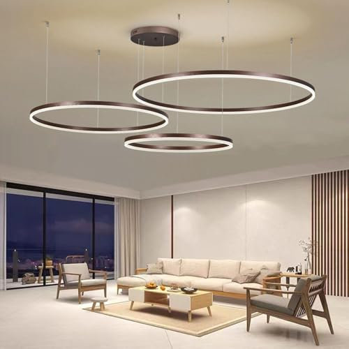 LIUYU Lámpara Colgante LED Moderna Regulable Lamparas De Techo Salon Colgantes Aluminio 3 Anillos Lampara Colgante Circular Con Control Remoto 106W Marrón Lampara Techo Salon ∅40+60+80 cm