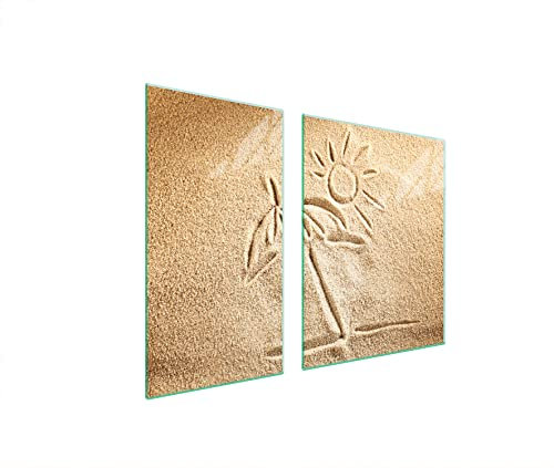 DarHaus Herdabdeckplatten 90x52 cm 2-teilig Ceranfeldabdeckung Induktion Herdschutz Spritzschutz Glasplatte Deko Schneidebrett, Strand Beige