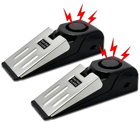 HNHMT 2 Pack Portable Door Stop Alarm, Door Stopper with 120db Loud Security Alarm, Travel Door, Doorstops Wedge Sensors Security Devices for Traveling Apartment Hotel and Home (Black)